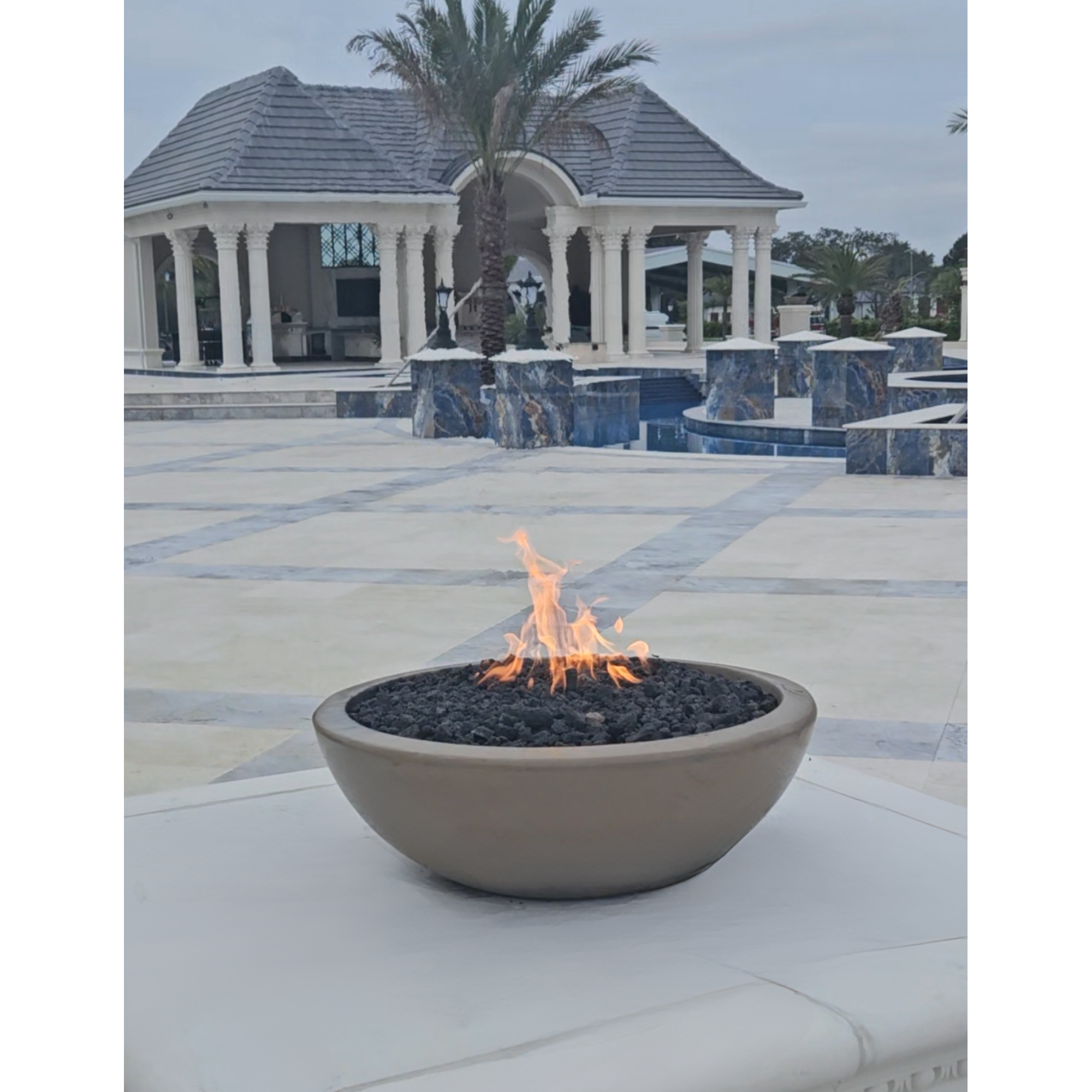 TessaRai Round Fire Bowl in GFRC Concrete - Majestic Fountains and More