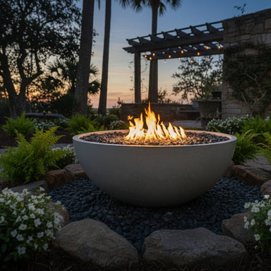 TessaRai Round Fire Pit with narrow Ledge in GFRC Concrete - Majestic Fountains