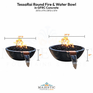 TessaRai Round Fire & Water Bowl in GFRC Concrete - Majestic Fountains
