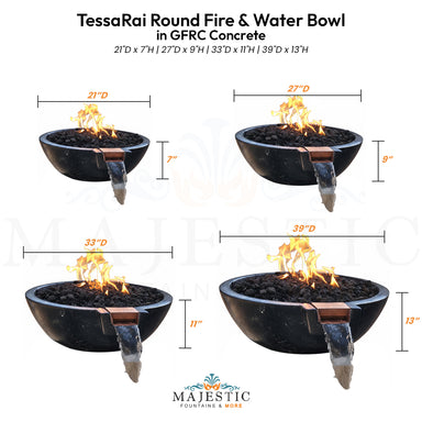 TessaRai Round Fire & Water Bowl in GFRC Concrete - Majestic Fountains