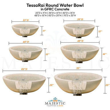 TessaRai Round Water Bowl in GFRC Concrete - Majestic fountains and More