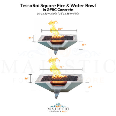 TessaRai Square Fire & Water Bowl in GFRC Concrete - Majestic Fountains