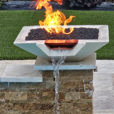 TessaRai Square Fire & Water Bowl in GFRC Concrete - Majestic Fountains