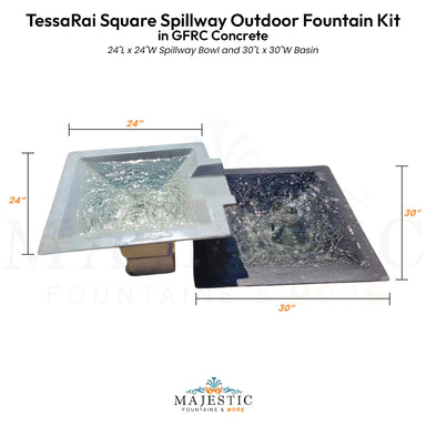 TessaRai Square Spillway Outdoor Fountain in GFRC Concrete - Majestic Fountains and More