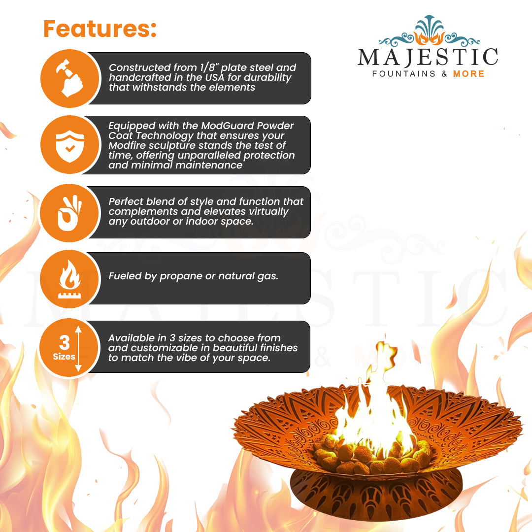 The Aurora Fire Pit in Powder Coated  - Majestic Fountains