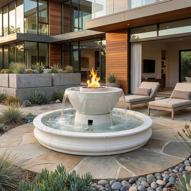 The Majestic Kelly Bowl and Basin 360 spill in GFRC Outdoor Fire and Water Feature Fountain - Majestic Fountains