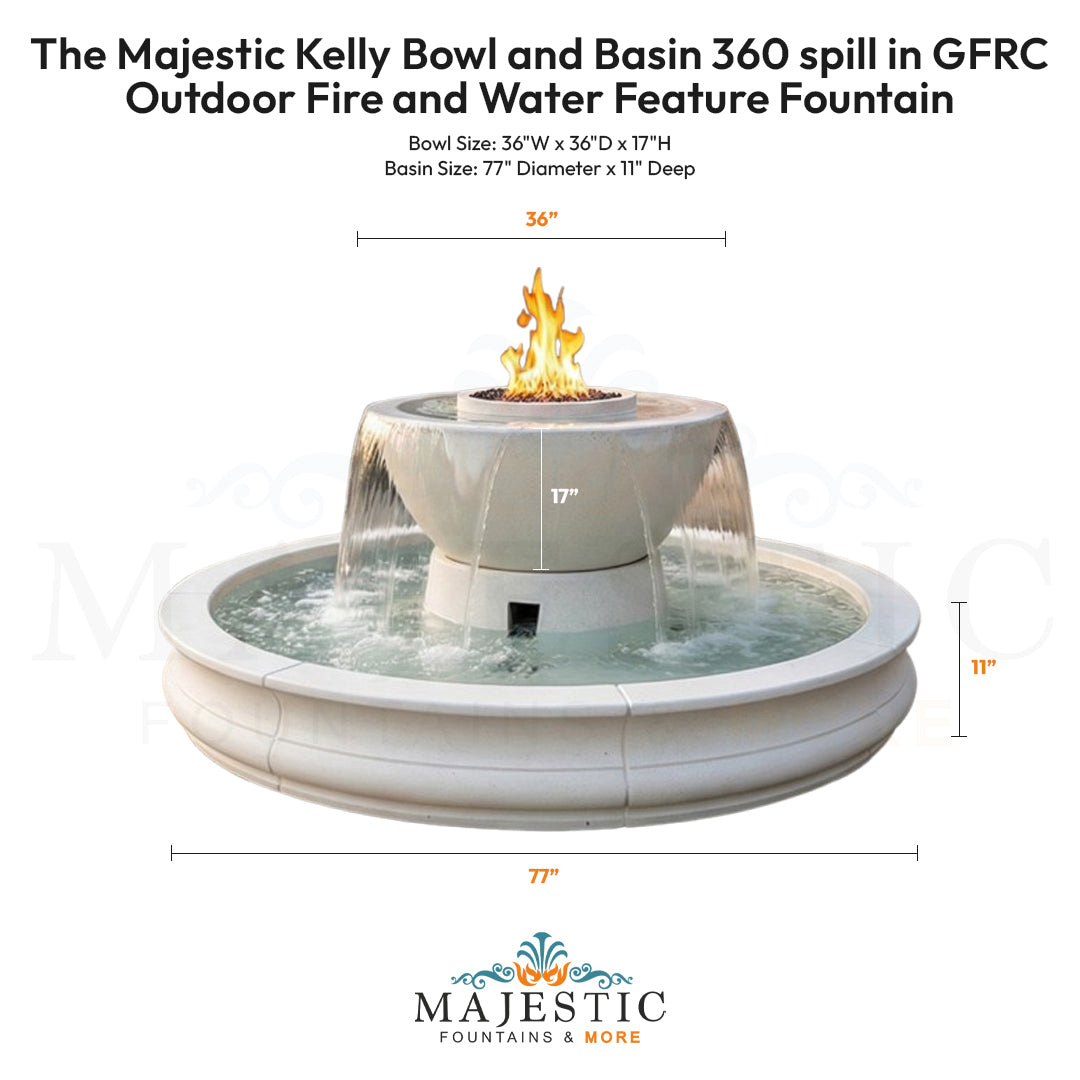 The Majestic Kelly Bowl and Basin 360 spill in GFRC Outdoor Fire and Water Feature Fountain - Majestic Fountains