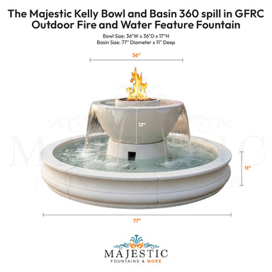 The Majestic Kelly Bowl and Basin 360 spill in GFRC Outdoor Fire and Water Feature Fountain - Majestic Fountains