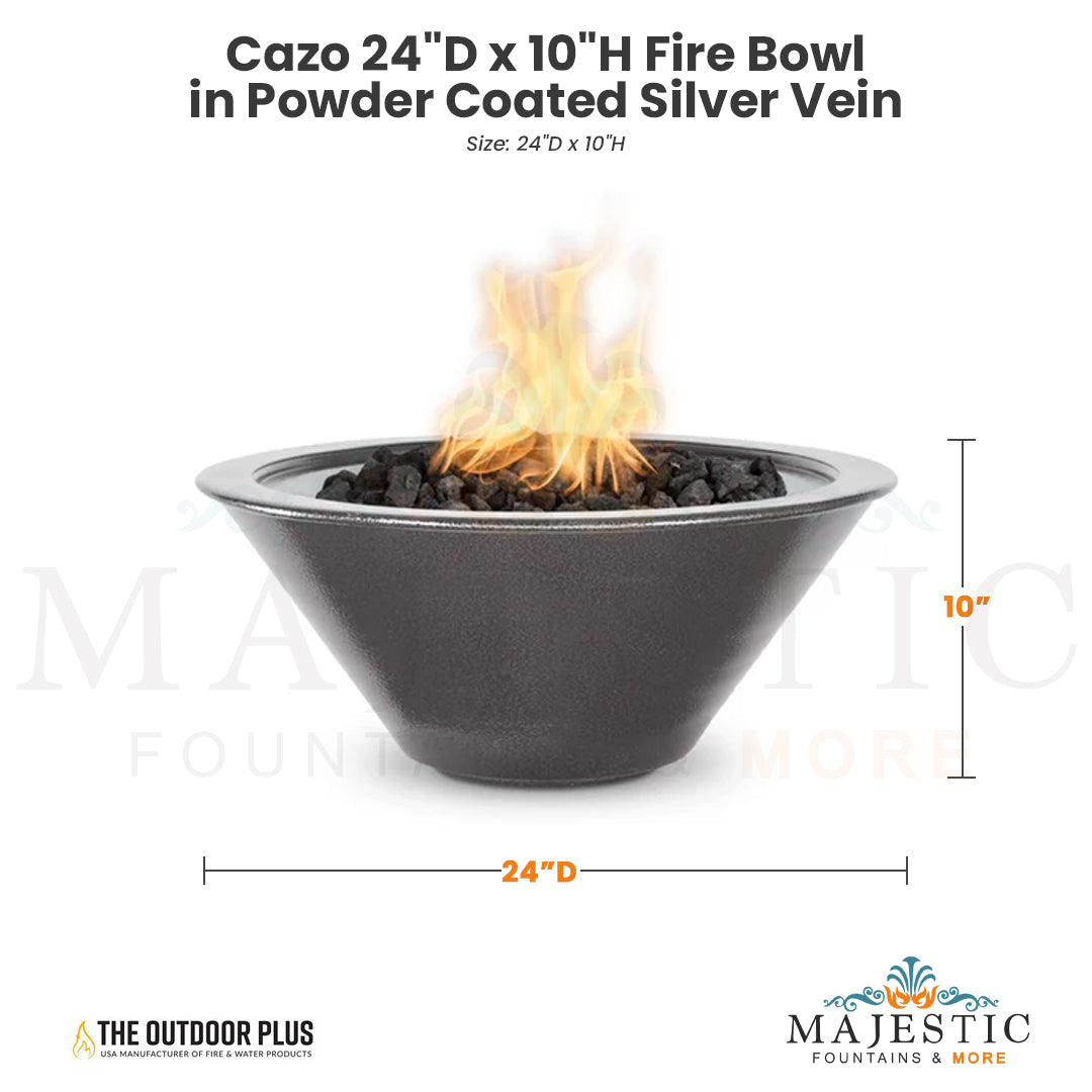 The Outdoor Plus Cazo 24D x 10H Fire Bowl in Powder Coated Silver Vein - QUICKSHIP - Majestic Fountains