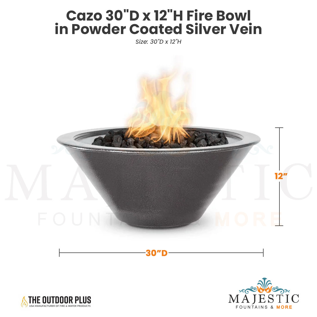 The Outdoor Plus Cazo 30D x 12H Fire Bowl in Powder Coated Silver Vein - QUICKSHIP - Majestic Fountains
