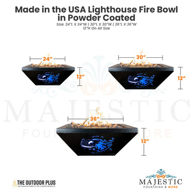 The Outdoor Plus Made in the USA LED Lighthouse Fire Bowl in Powder Coated Metal - Majestic Fountains