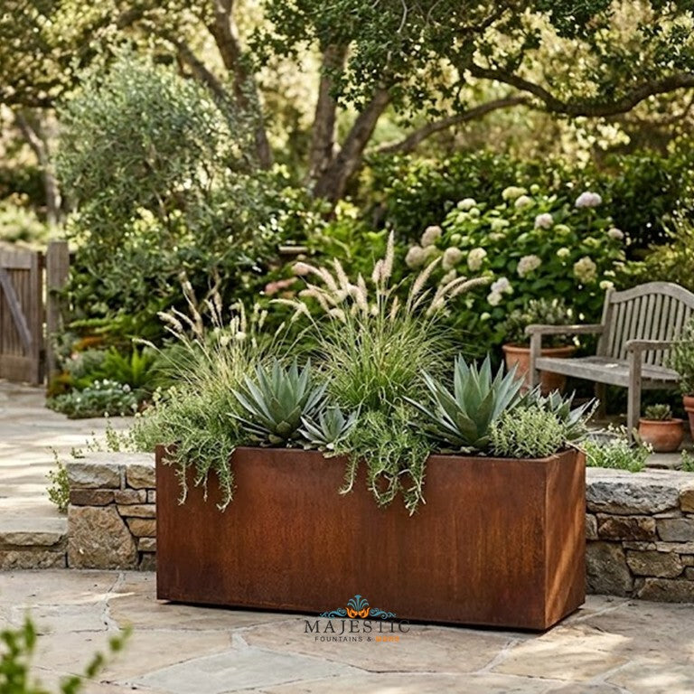 The Outdoor Plus Rectangular Moderna Planter in Corten Steel - Majestic Fountains