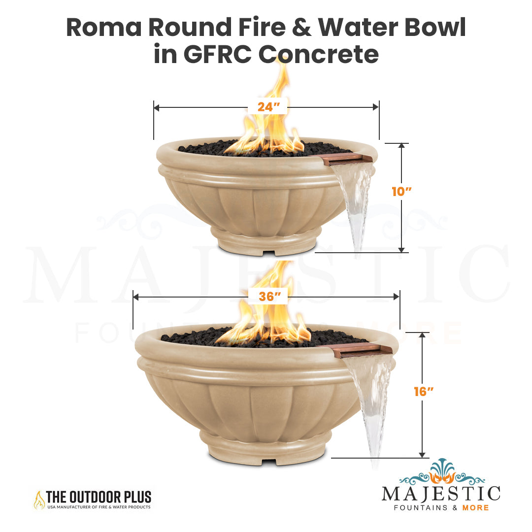 The Outdoor Plus Roma Fire & Water Bowl in GFRC Concrete - Majestic Fountains