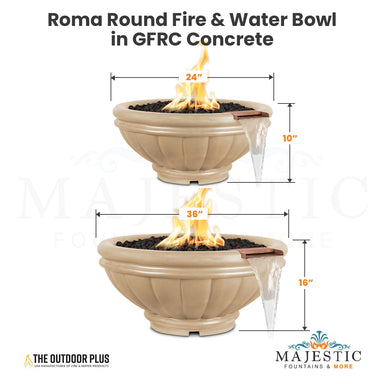The Outdoor Plus Roma Fire & Water Bowl in GFRC Concrete - Majestic Fountains