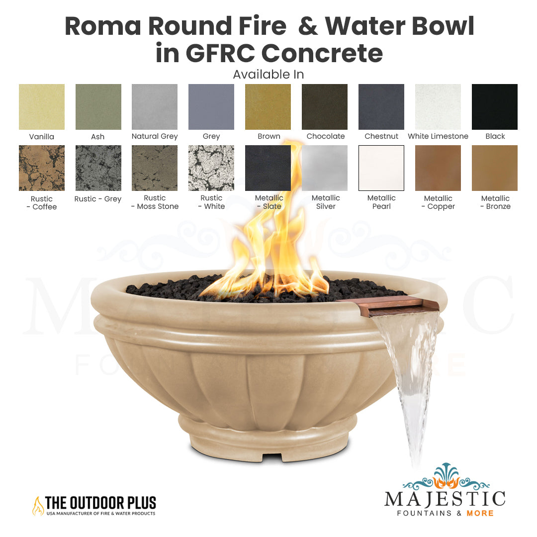The Outdoor Plus Roma Fire & Water Bowl in GFRC Concrete - Majestic Fountains