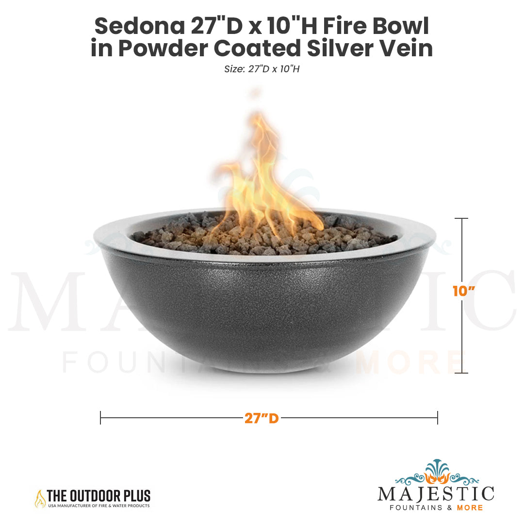 The Outdoor Plus Sedona 27D x 10H Fire Bowl in Powder Coated Silver Vein - QUICKSHIP - Majestic Fountains
