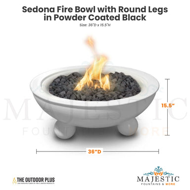 The Outdoor Plus Sedona Fire Bowl with Round Legs in Powder Coated Metal - Majestic Fountains