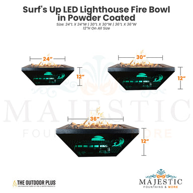 The Outdoor Plus Surf's Up LED Lighthouse Fire Bowl in Powder Coated Metal - Majestic Fountains
