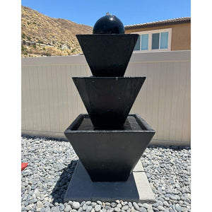 Tiered Concrete Outdoor Garden Fountain with Ball - Majestic Fountains and More