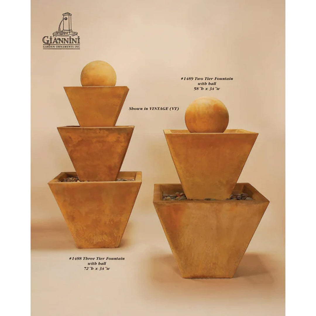 Giannini Garden Tiered Concrete Outdoor Garden Fountain with Ball - 1488 & 1489 - Majestic Fountains
