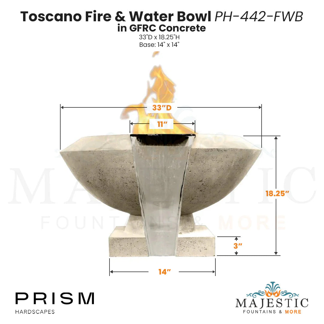 Toscano Fire & Water Bowl PH-442-FWB in GFRC Size - Majestic Fountains