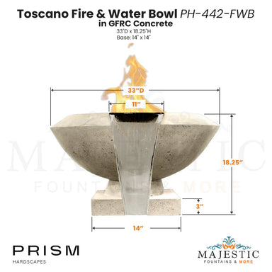 Toscano Fire & Water Bowl PH-442-FWB in GFRC Size - Majestic Fountains