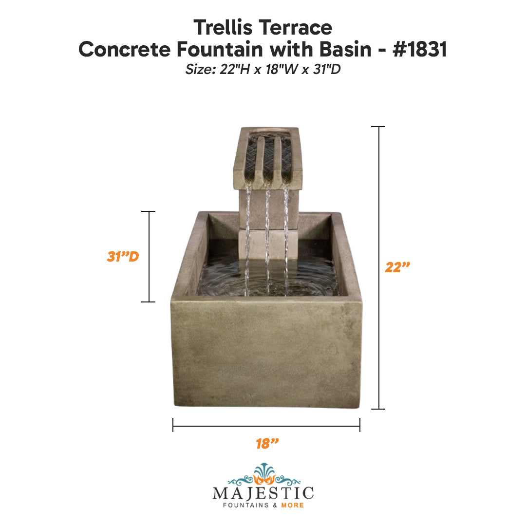 Trellis Terrace Concrete Fountain with Basin - #1831 -Majestic Fountains