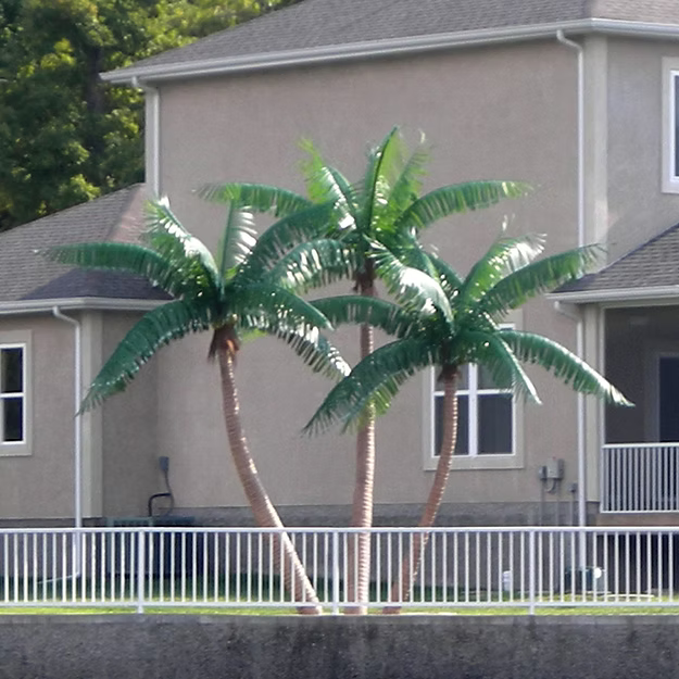 outdoor artificial palm plants Tri-Level Artificial Palm Trees Cluster – 8', 10', 12' Trunk Height — Majestic Fountains and More