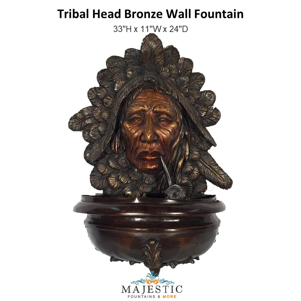 Tribal Head Bronze Wall Fountain