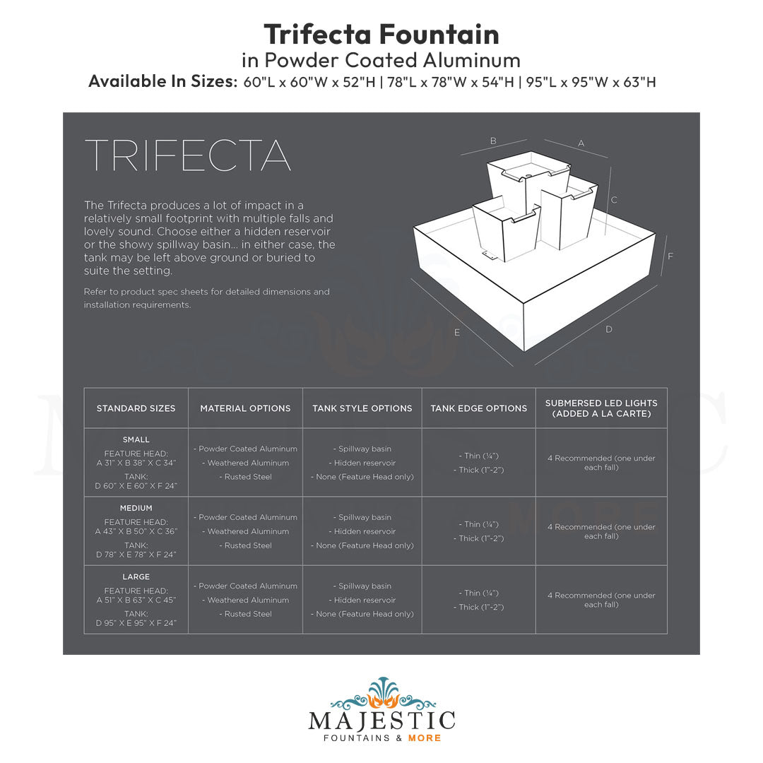 Trifecta Fountain in Powder Coated Aluminum Large - Majestic Fountains