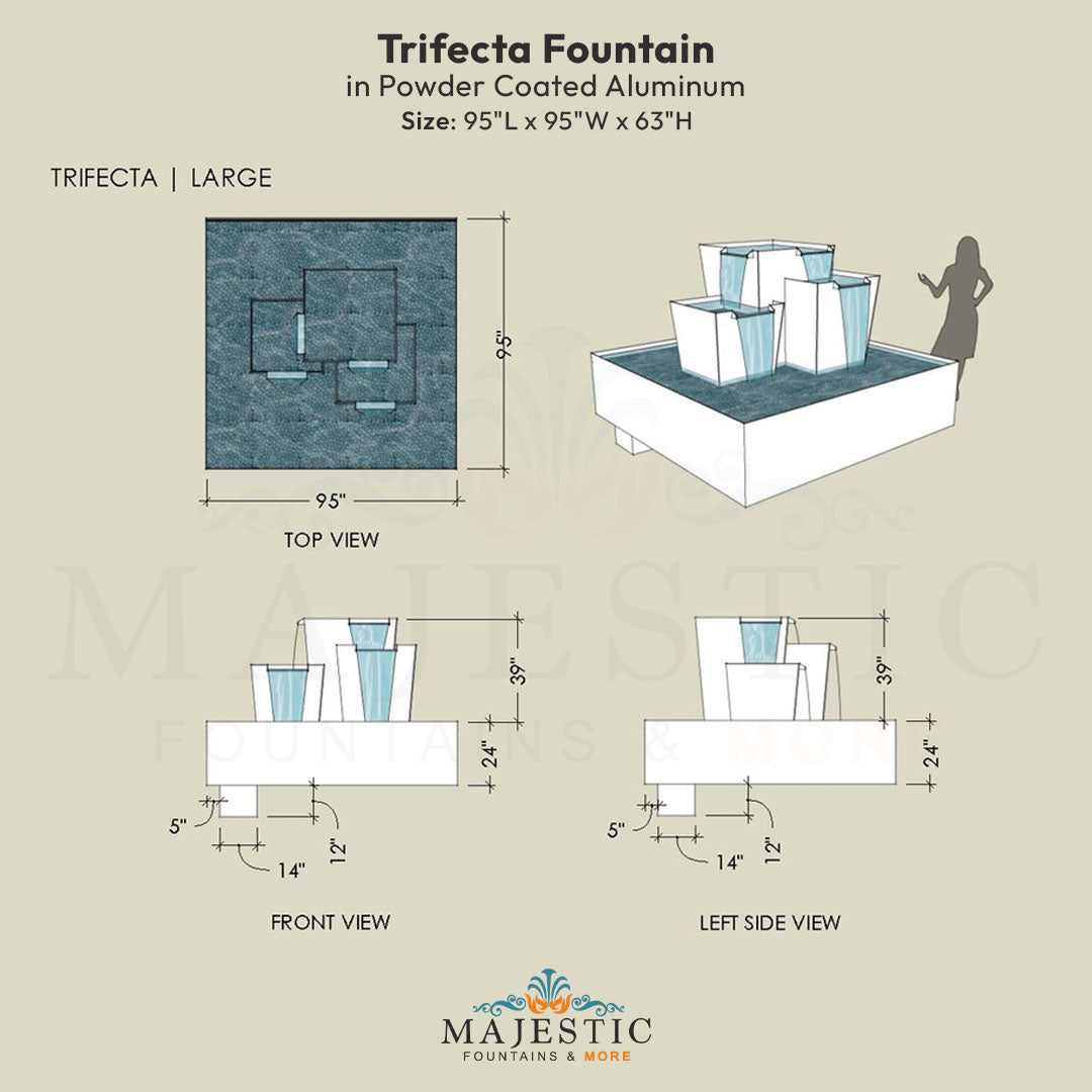 Trifecta Fountain in Powder Coated Aluminum - Majestic Fountains