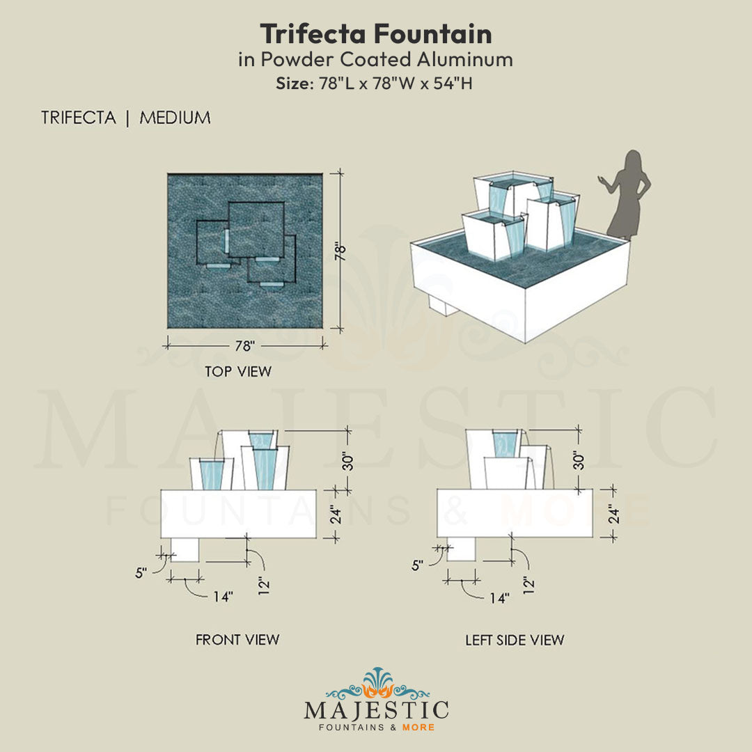 Trifecta Fountain in Powder Coated Aluminum - Majestic Fountains