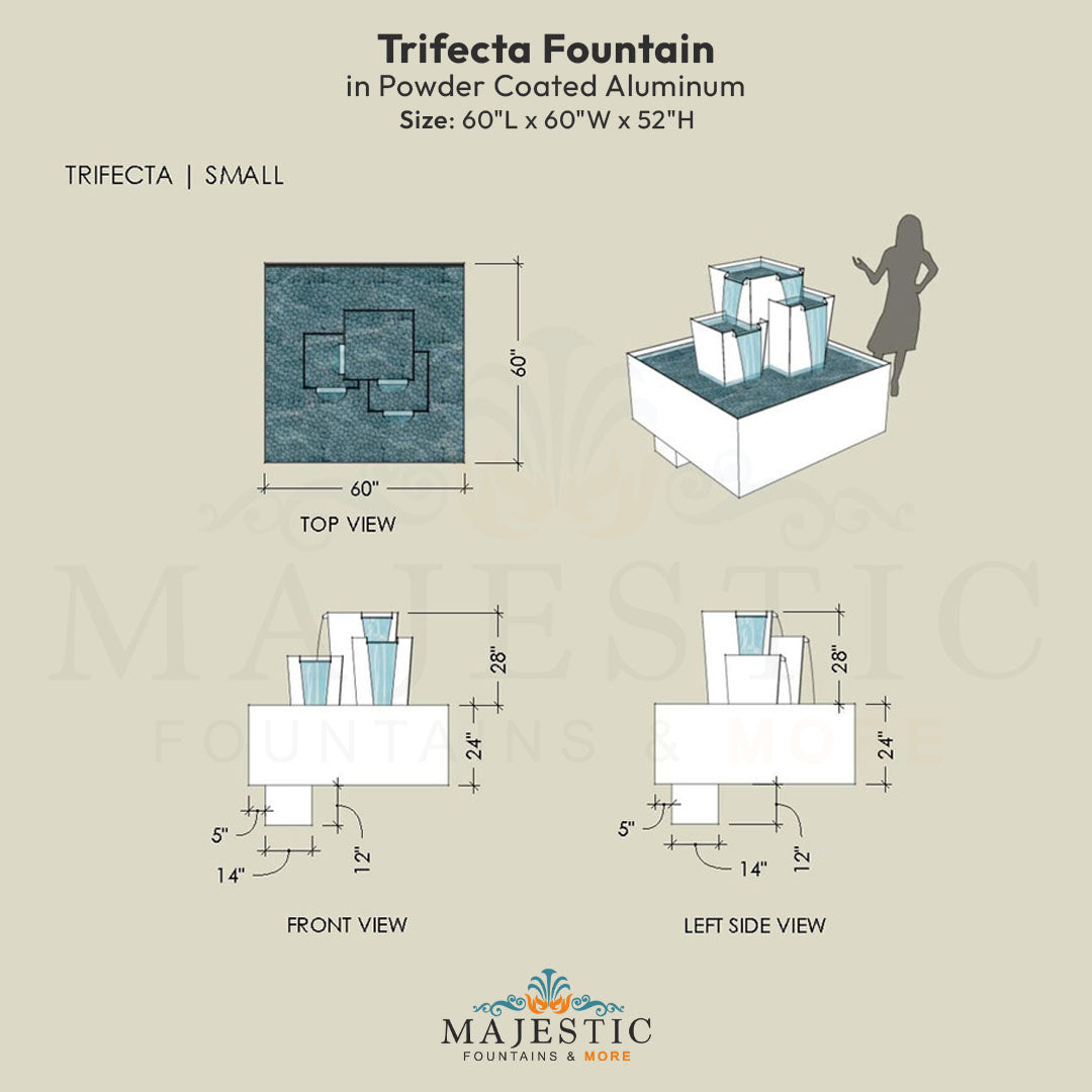 Trifecta Fountain in Powder Coated Aluminum - Majestic Fountains