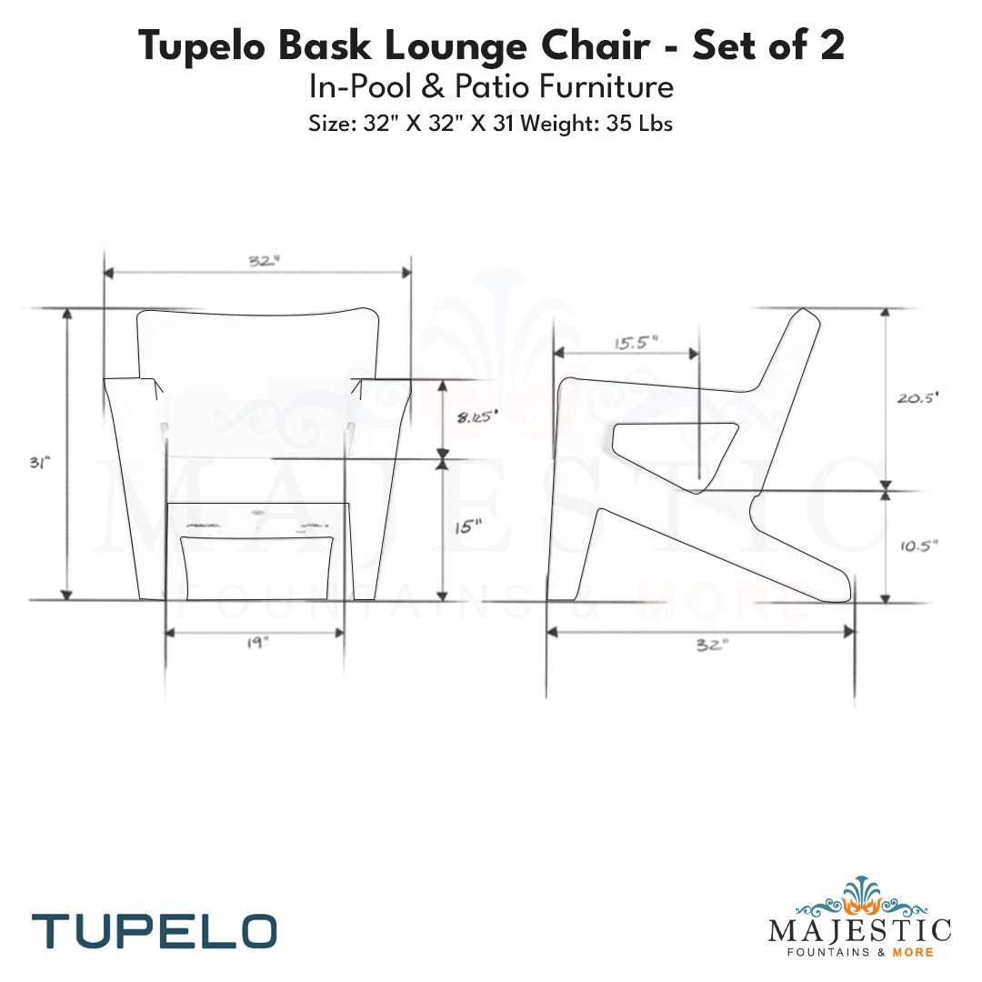 Tupelo Bask Lounge Chair - Set of 2 - In-Pool & Patio Furniture - Majestic Fountains