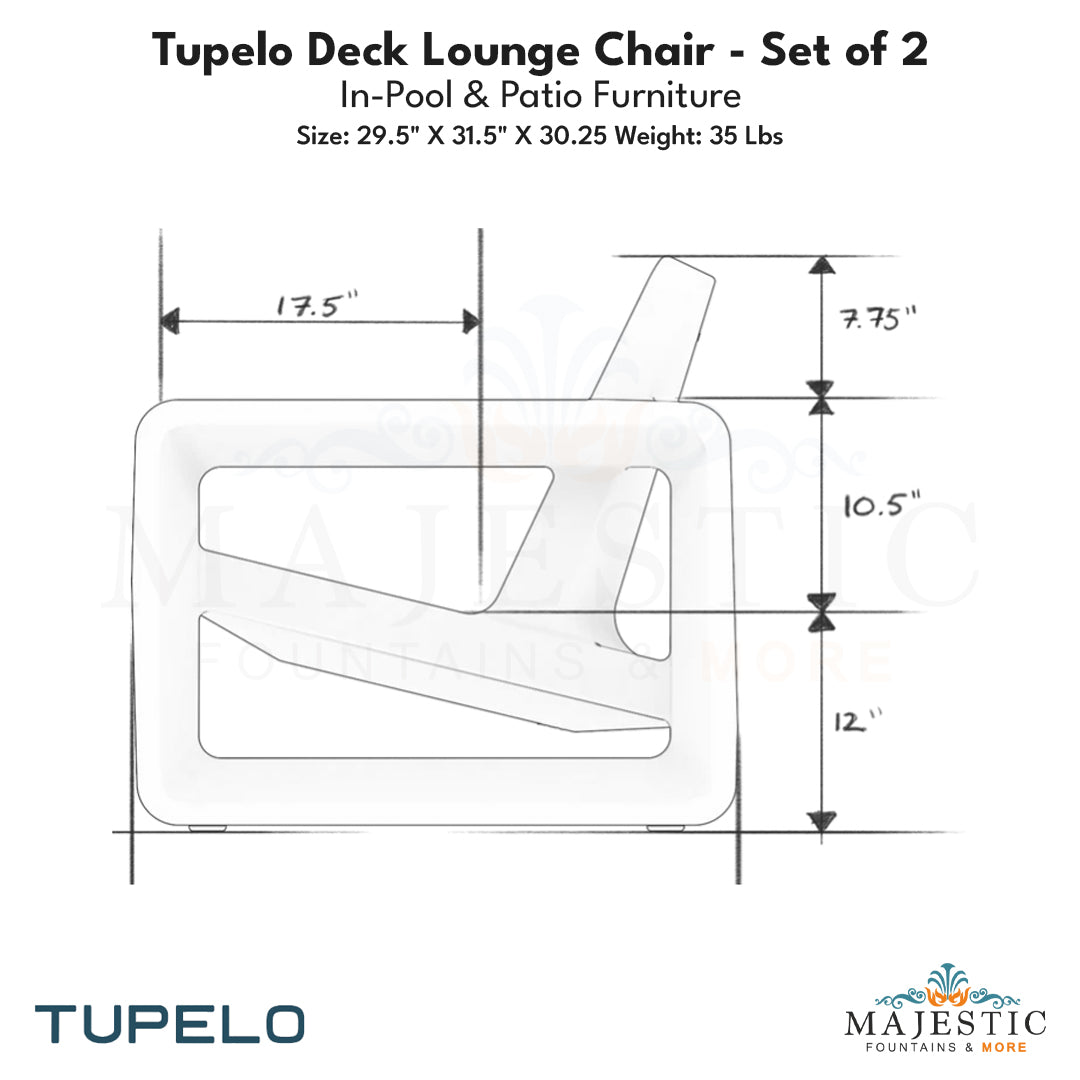 Tupelo Deck Lounge Chair Concrete - Set of 2 - In-Pool & Patio Furniture - Majestic Fountains