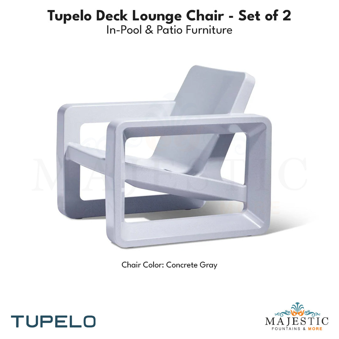 Tupelo Deck Lounge Chair Concrete - Set of 2 - In-Pool & Patio Furniture - Majestic Fountains