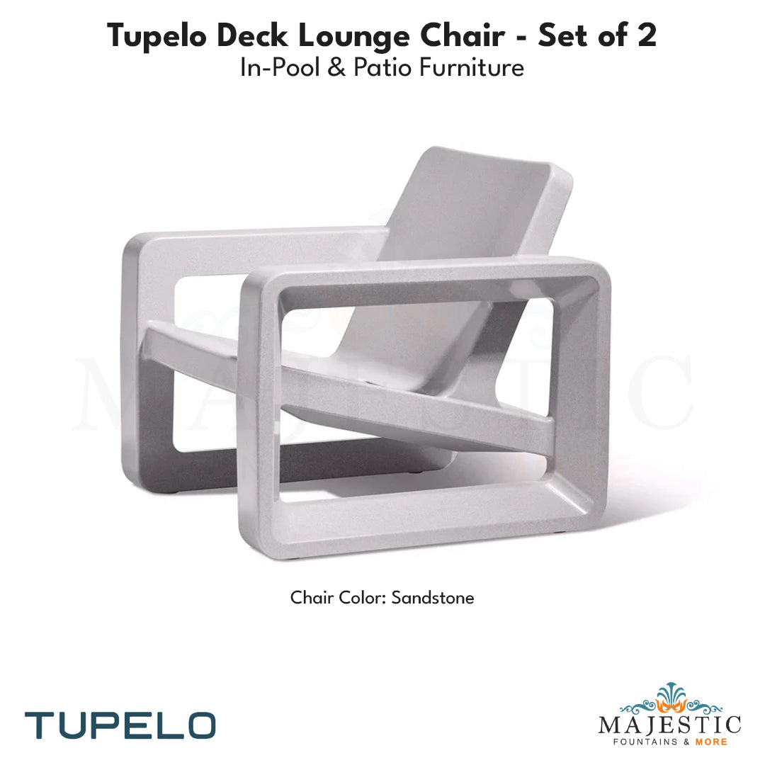 Tupelo Deck Lounge Chair Concrete - Set of 2 - In-Pool & Patio Furniture - Majestic Fountains