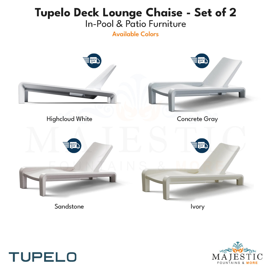 Tupelo Deck Lounge Chaise - Set of 2 - In-Pool & Patio Furniture - Majestic Fountains