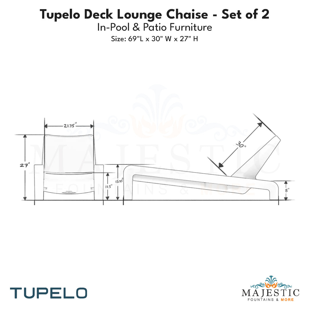 Tupelo Deck Lounge Chaise - Set of 2 - In-Pool & Patio Furniture - Majestic Fountains
