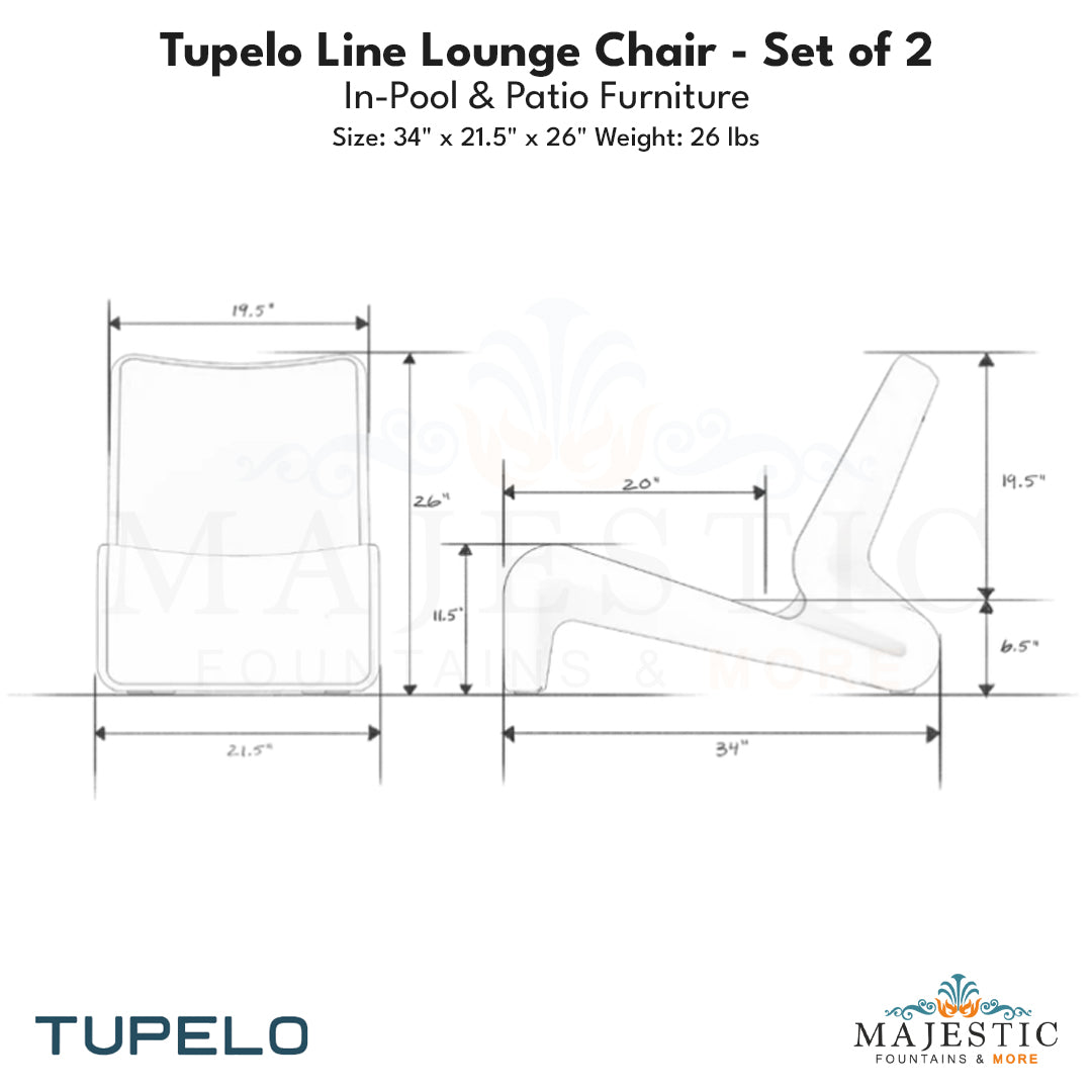 Tupelo Line Lounge Chair Set of 2 - In-Pool & Patio Furniture - Majestic Fountains