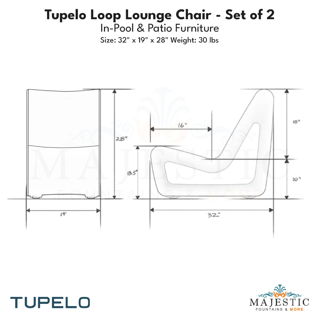 Tupelo Loop Lounge Chair - Set of 2 - In-Pool & Patio Furniture - Majestic Fountains