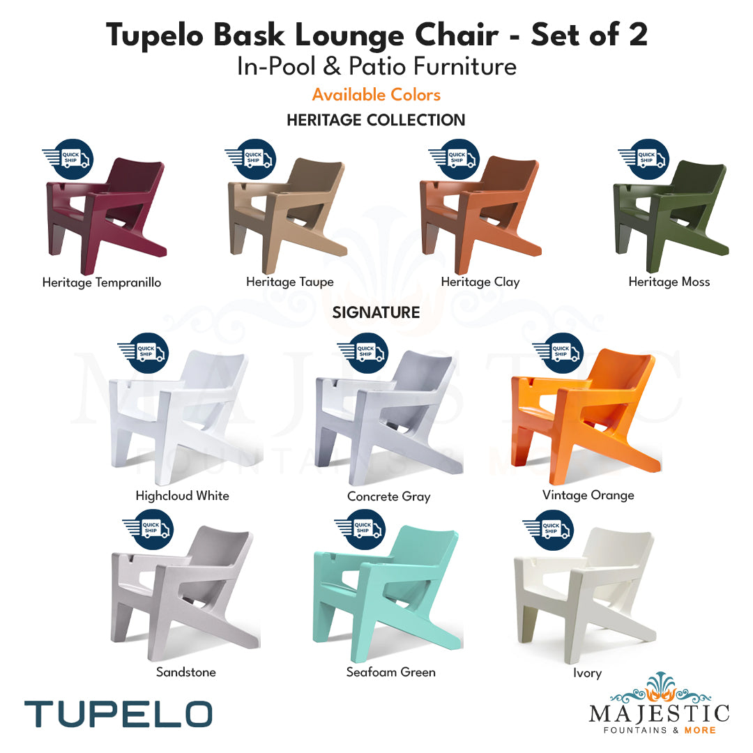 Tupelo Bask Lounge Chair - Set of 2 - In-Pool & Patio Furniture - Majestic Fountains