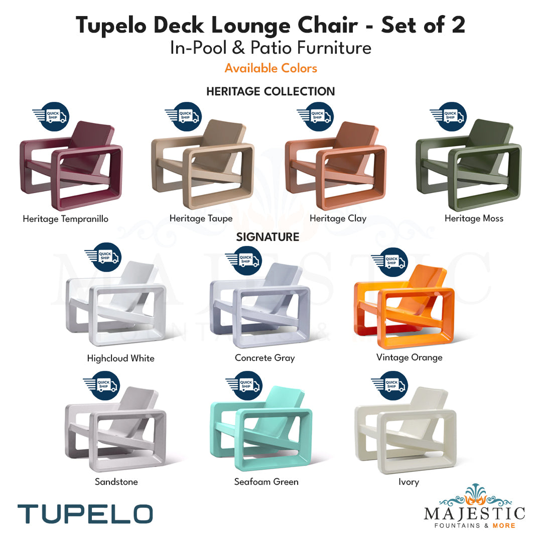 Tupelo Deck Lounge Chair Concrete - Set of 2 - In-Pool & Patio Furniture - Majestic Fountains