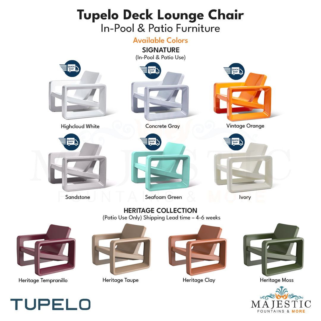 Tupelo Deck Lounge Chair Concrete - In-Pool & Patio Furniture - Majestic Fountains