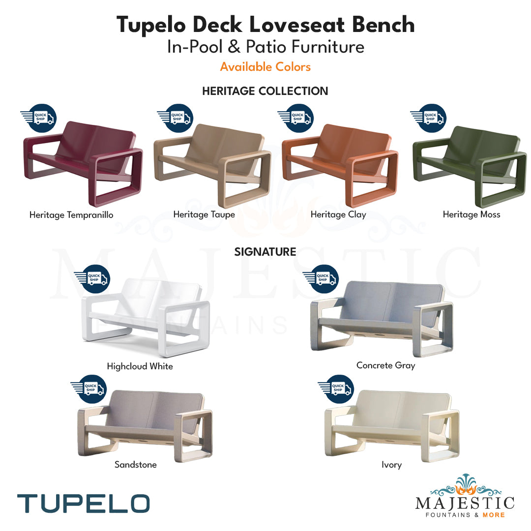 Tupelo Deck Loveseat Bench - In-Pool & Patio Furniture - Majestic Fountains