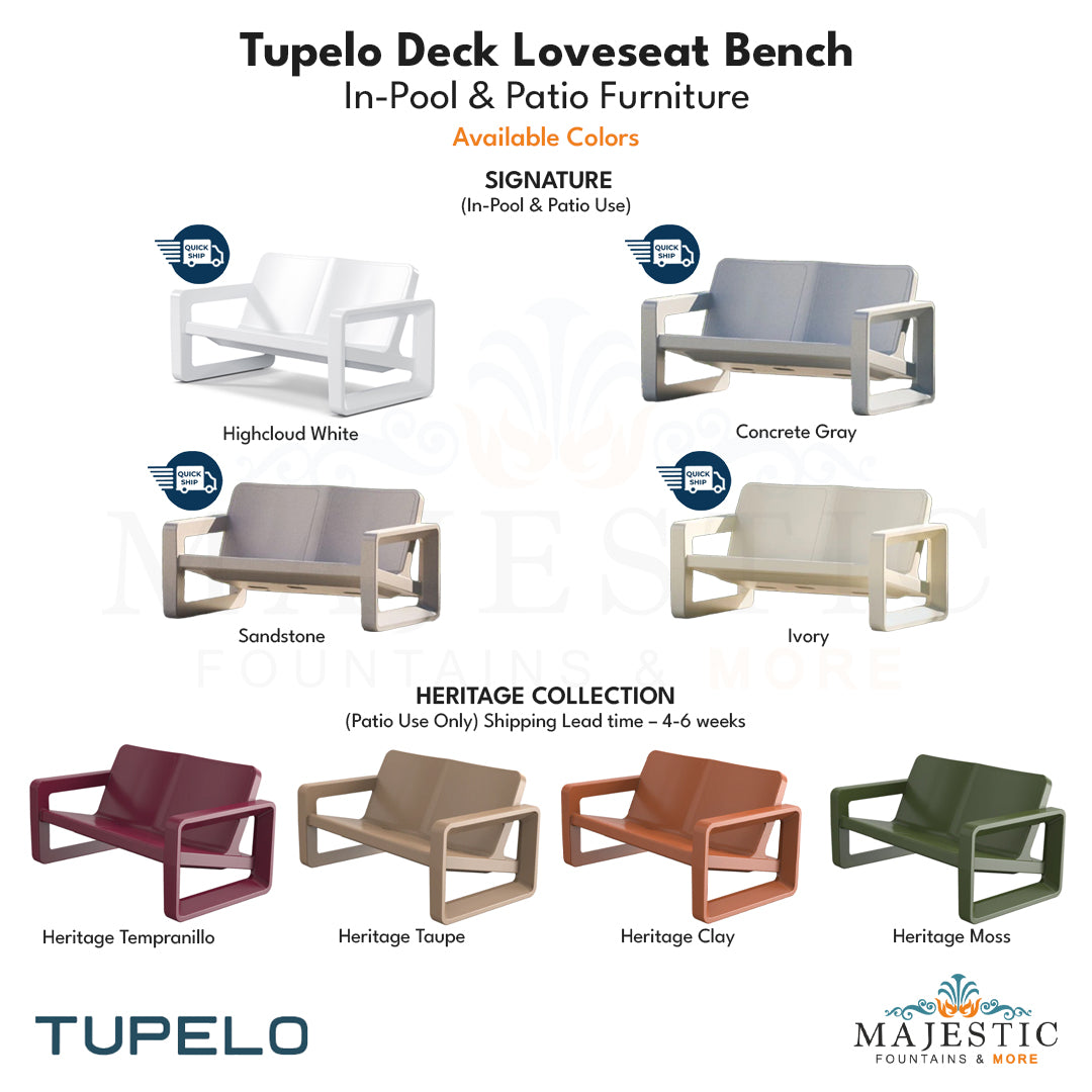 Tupelo Deck Loveseat Bench - In-Pool & Patio Furniture - Majestic Fountains