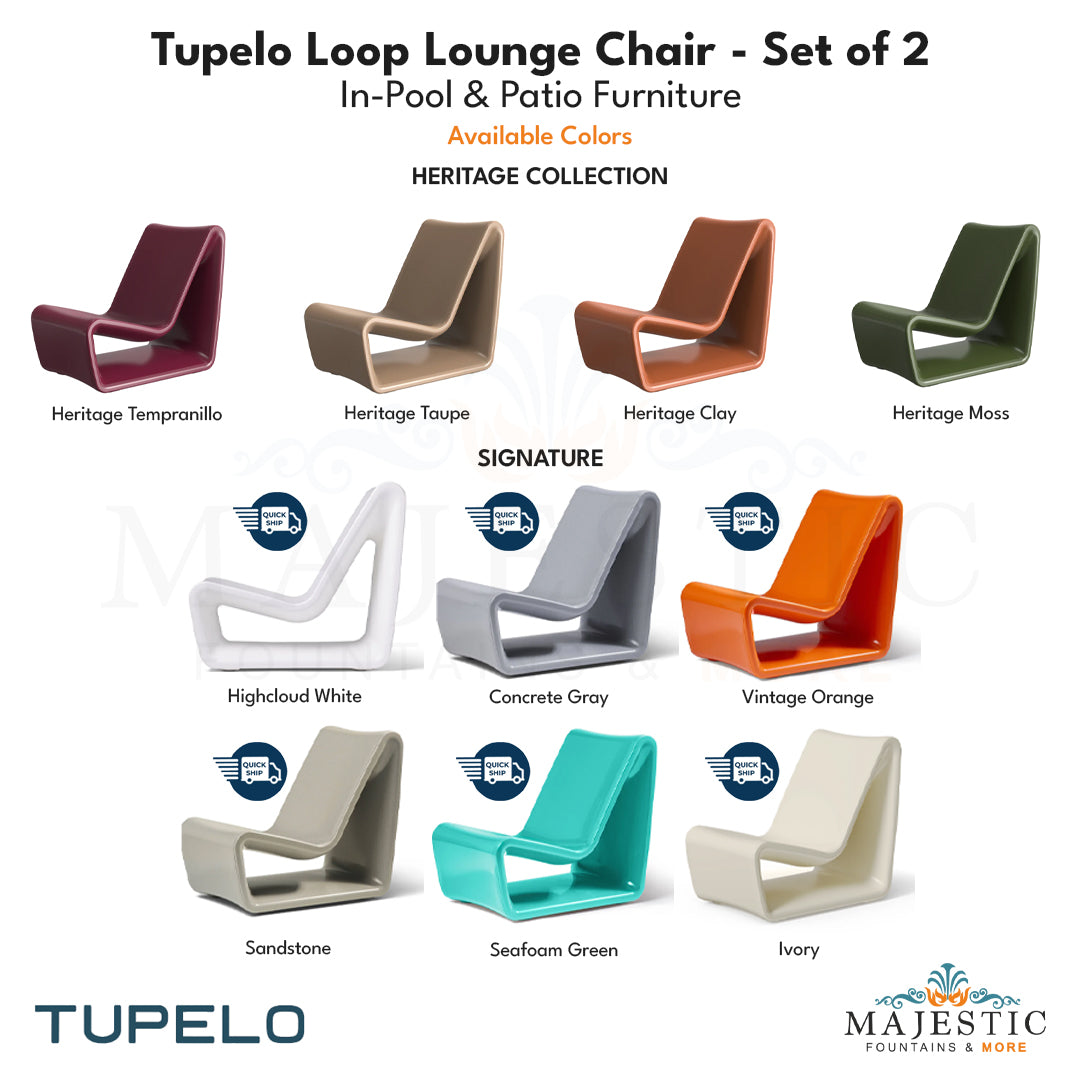 Tupelo Loop Lounge Chair - Set of 2 - In-Pool & Patio Furniture - Majestic Fountains