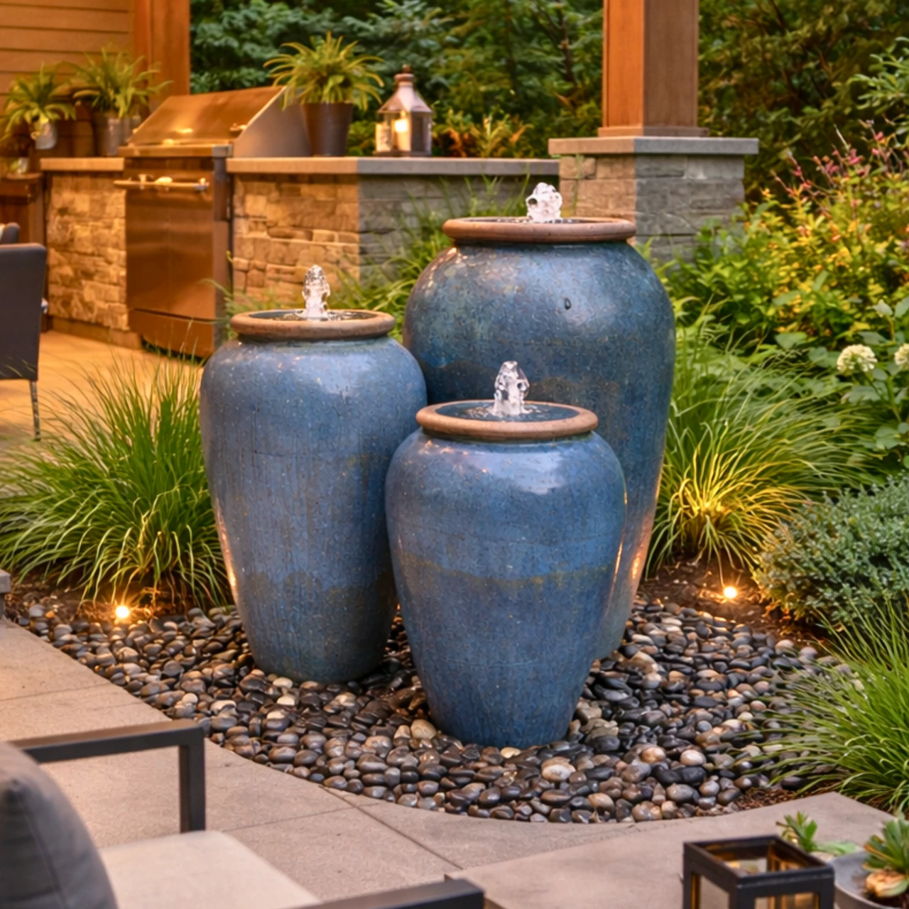 Tuscany B'dazzled Blue Triple Vase FNT50920 - Complete Fountain Kit