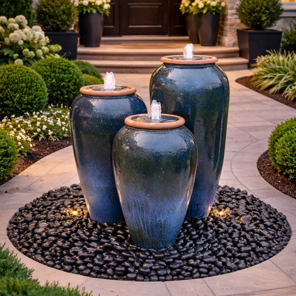 Tuscany Brewers Blue Triple Vase FNT50897 - Complete Fountain Kit