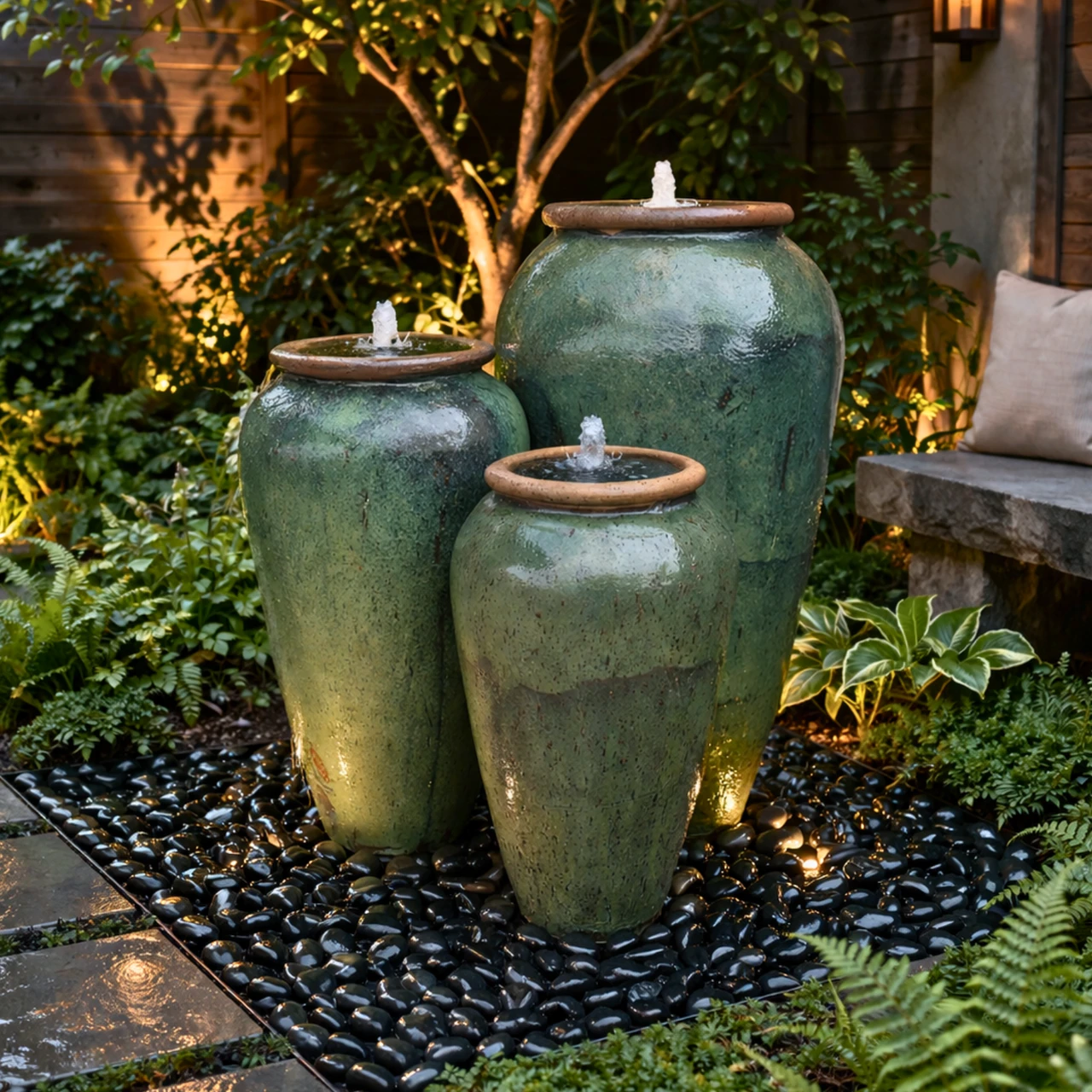 Tuscany Reseda Triple Vase FNT50917 - Complete Fountain Kit